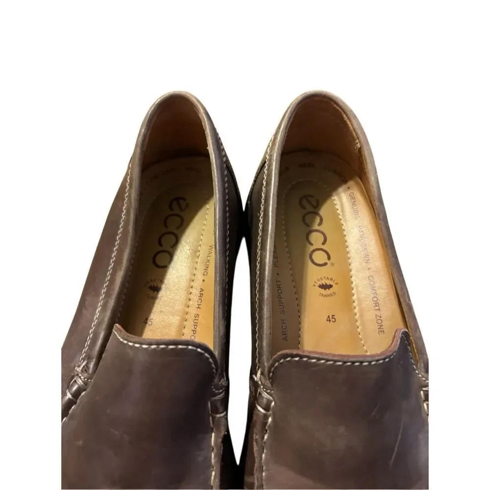 Men’s 45 Ecco brown leather driving shoe slip on loafer comfort
